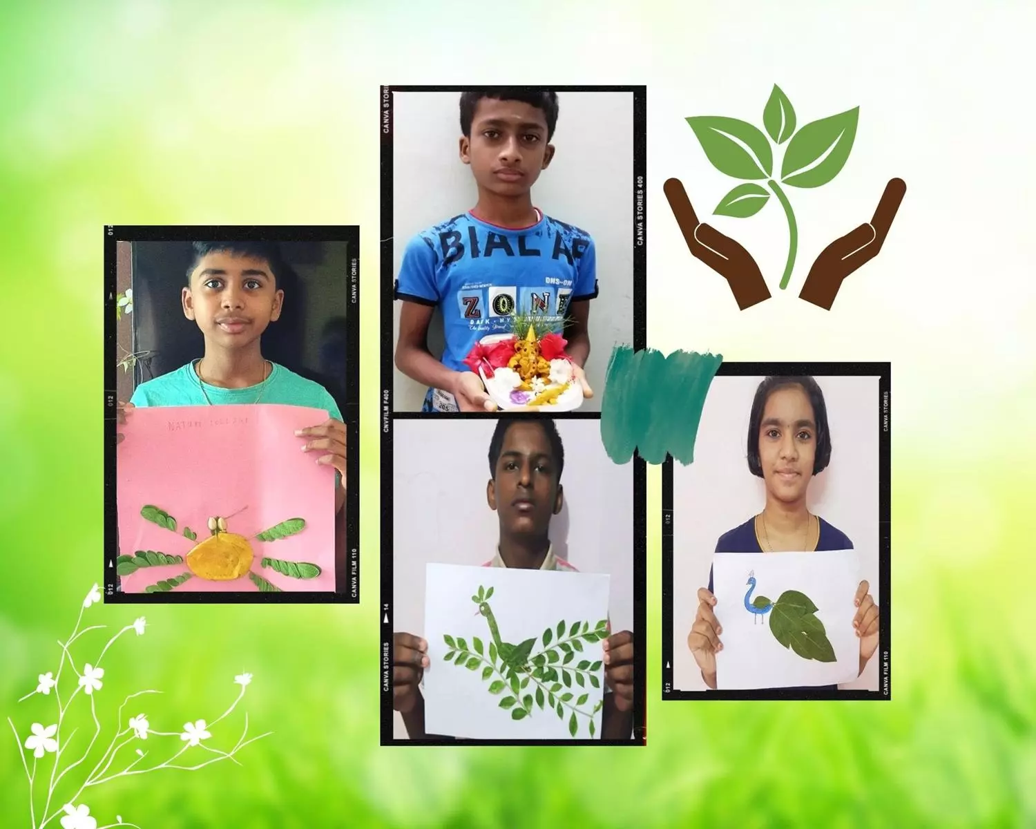 A beautifully crafted peacock collage activity using pebbles and branches by 8th standard students, demonstrating artistic talent and nature appreciation in Vidhya Peetham i-School, Salem's renowned school.