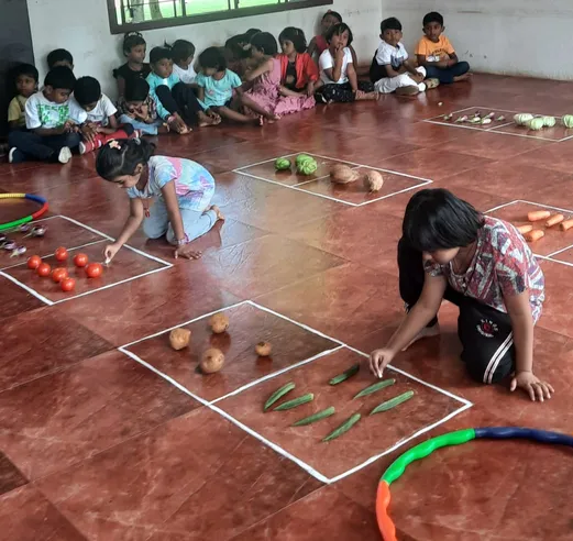 UKG kids in Salem's top CBSE school actively participating in kindergarten math activities.