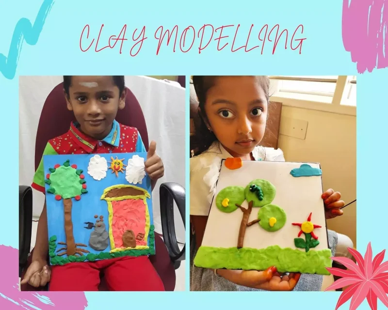 Young artists from the best CBSE school in Salem shape clay garden, in a hands-on educational activity.