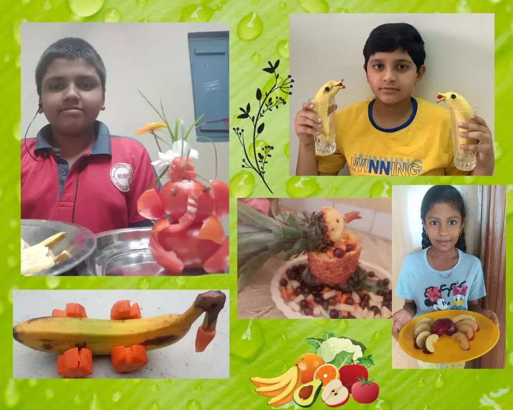Students of Vidhya Peetham, one of the best CBSE schools in Salem, engaged in a live online fruit and vegetable carving competition.