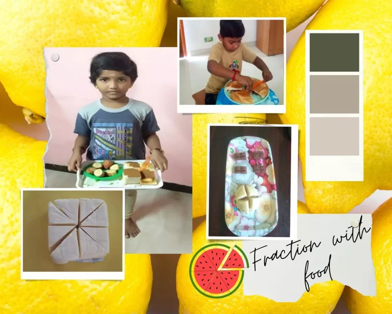 learning fraction 2 Assortment of food items like bread, chocolate, and cucumber used for creative fraction activities by 2nd graders at a leading Salem school.