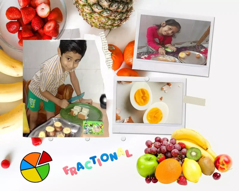 learning fraction 3 Colorful fraction activities completed by second graders using food items, highlighting engaging math education at a renowned Salem school.