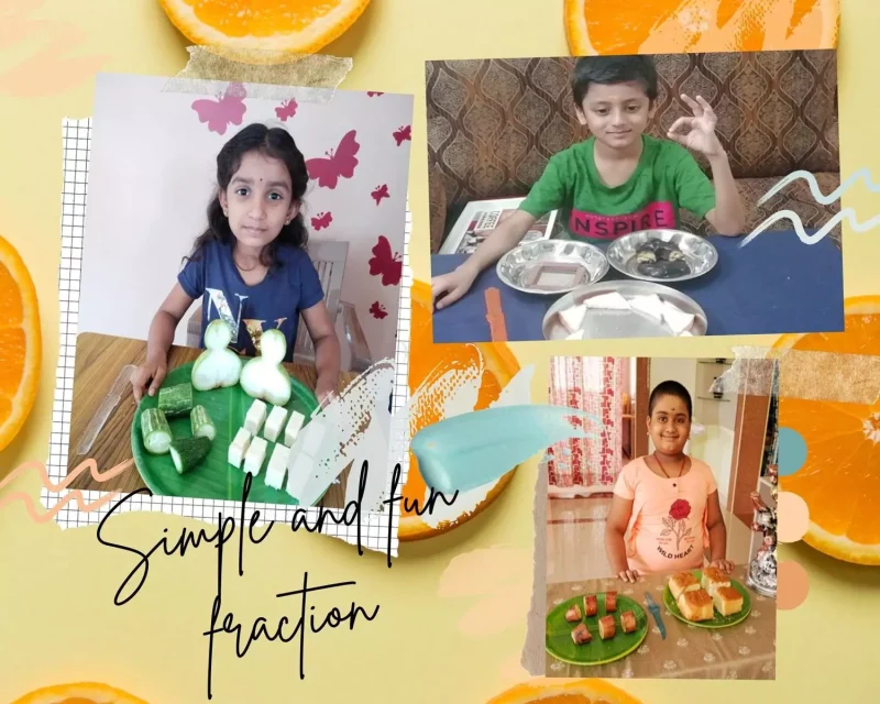 learning fraction 4 Young learners from a top school in Salem dividing foods into fractions, engaging in hands-on fraction activities at home.