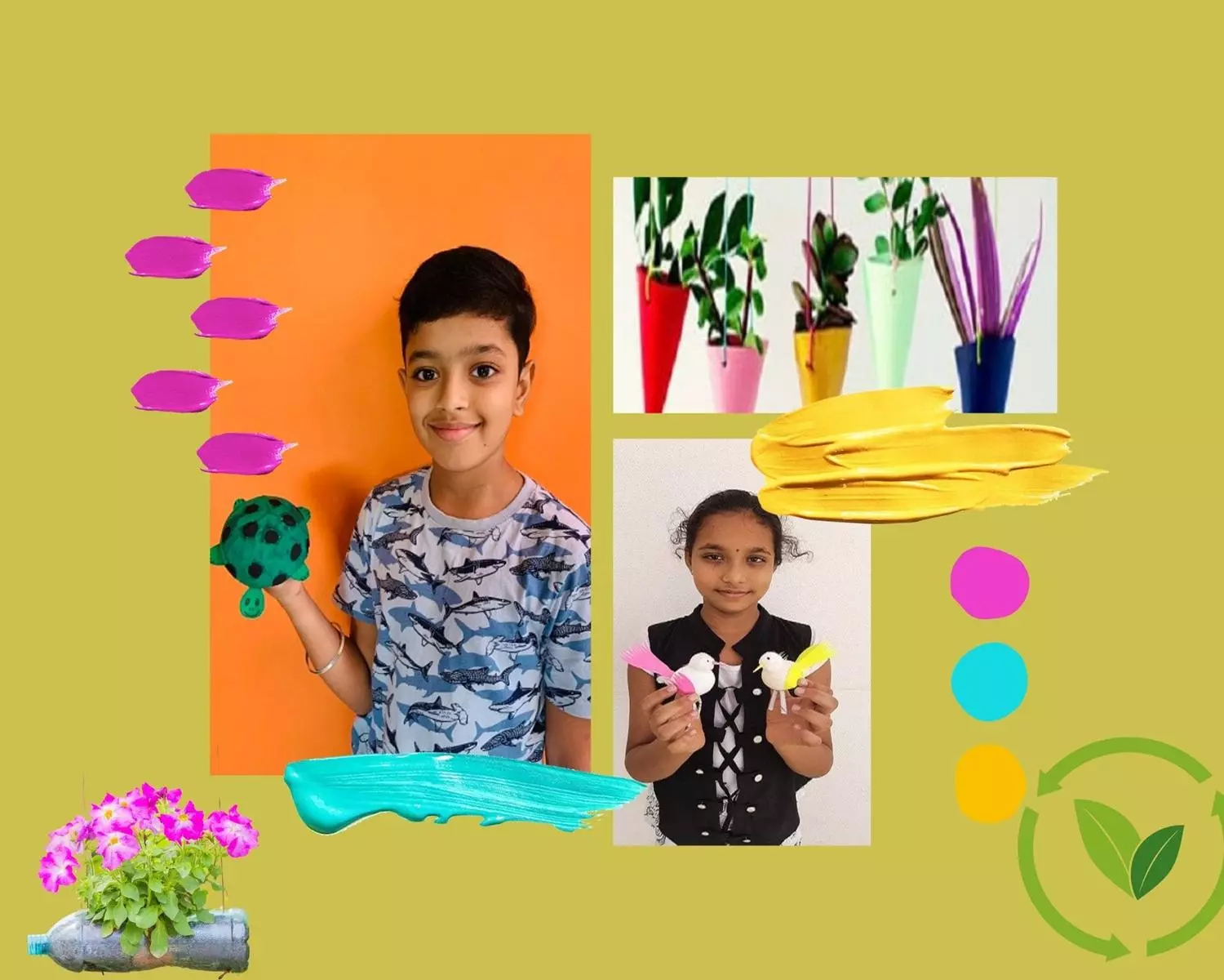 recycling waste 4 Vidhya Peetham i-School's Grade 5 students showcasing their waste recycling crafts.
