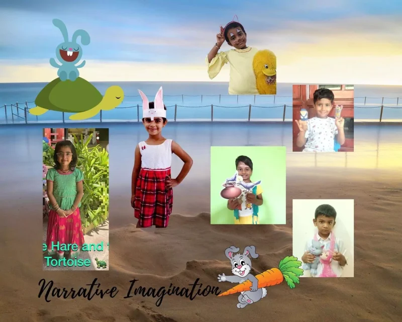 UKG student dressed as a storybook character, engaging in virtual storytelling from home.
