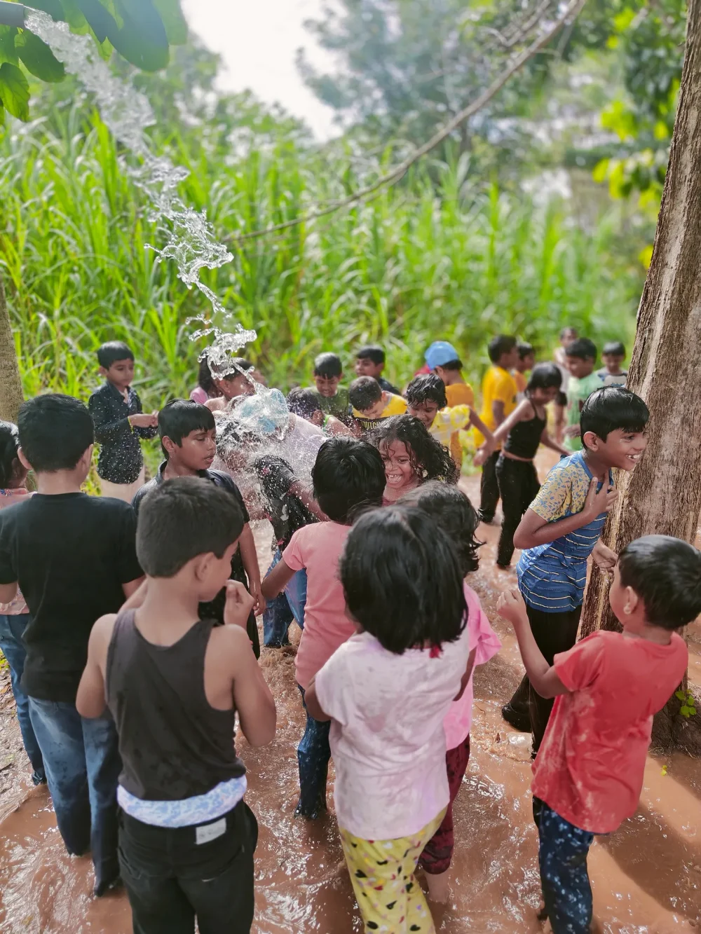 Joyful moments as students splash around and learn through play on a nature walk with their Salem school.