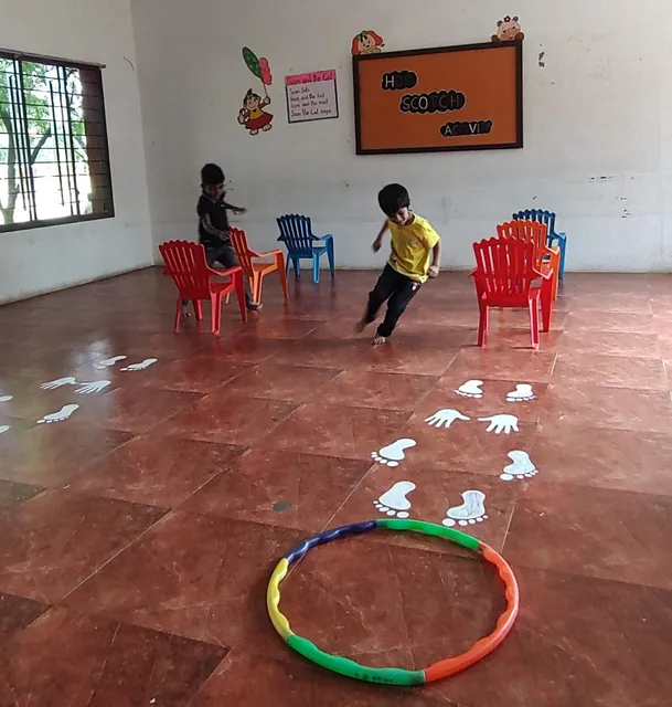 UKG Hopscotch activity 2_result Students at Vidhya Peetham i-School, Salem, demonstrate hand-eye coordination in a hopscotch session.