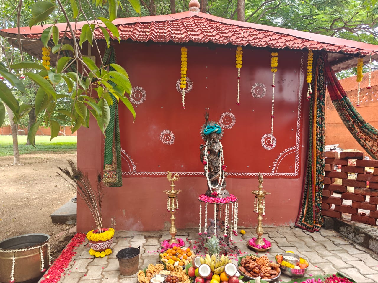 Krishna idol and traditional offerings during Janmashtami celebrations at best CBSE school in Salem, showcasing cultural education