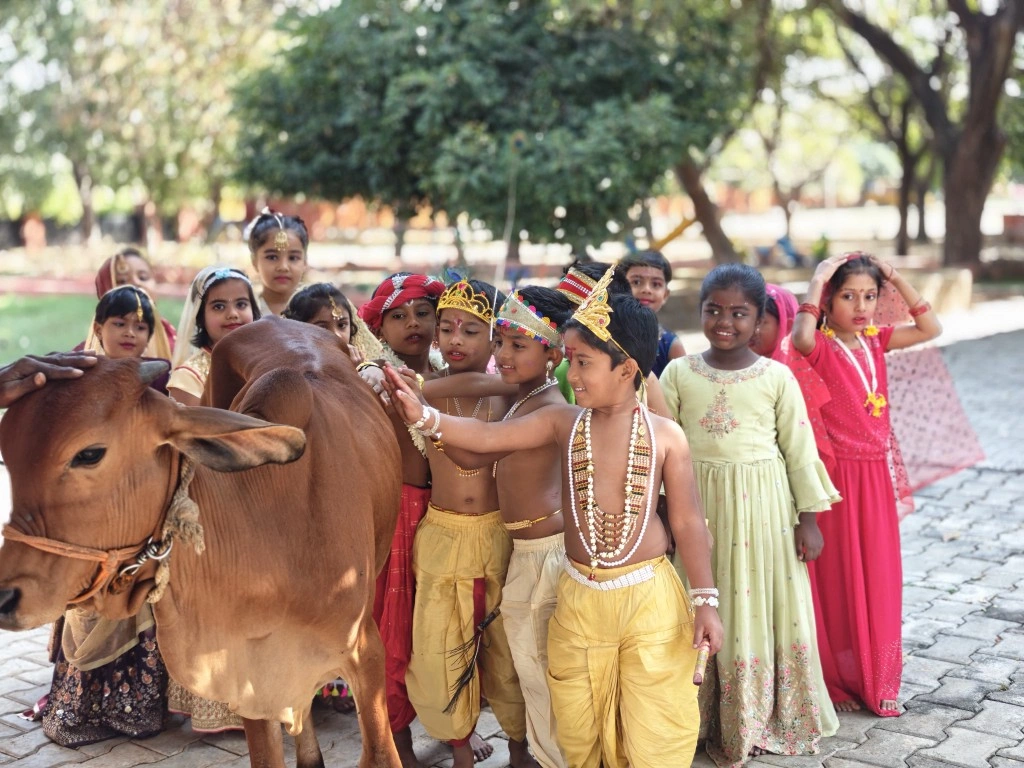 Group of students in traditional costumes showcasing cultural diversity